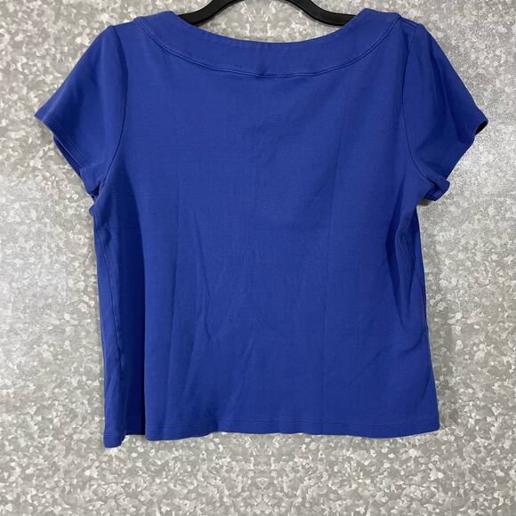 Rafaella Woman's Bright Blue Bow Front Short Sleeve Knit Top - Size XL - Keyhole - Picture 6 of 6